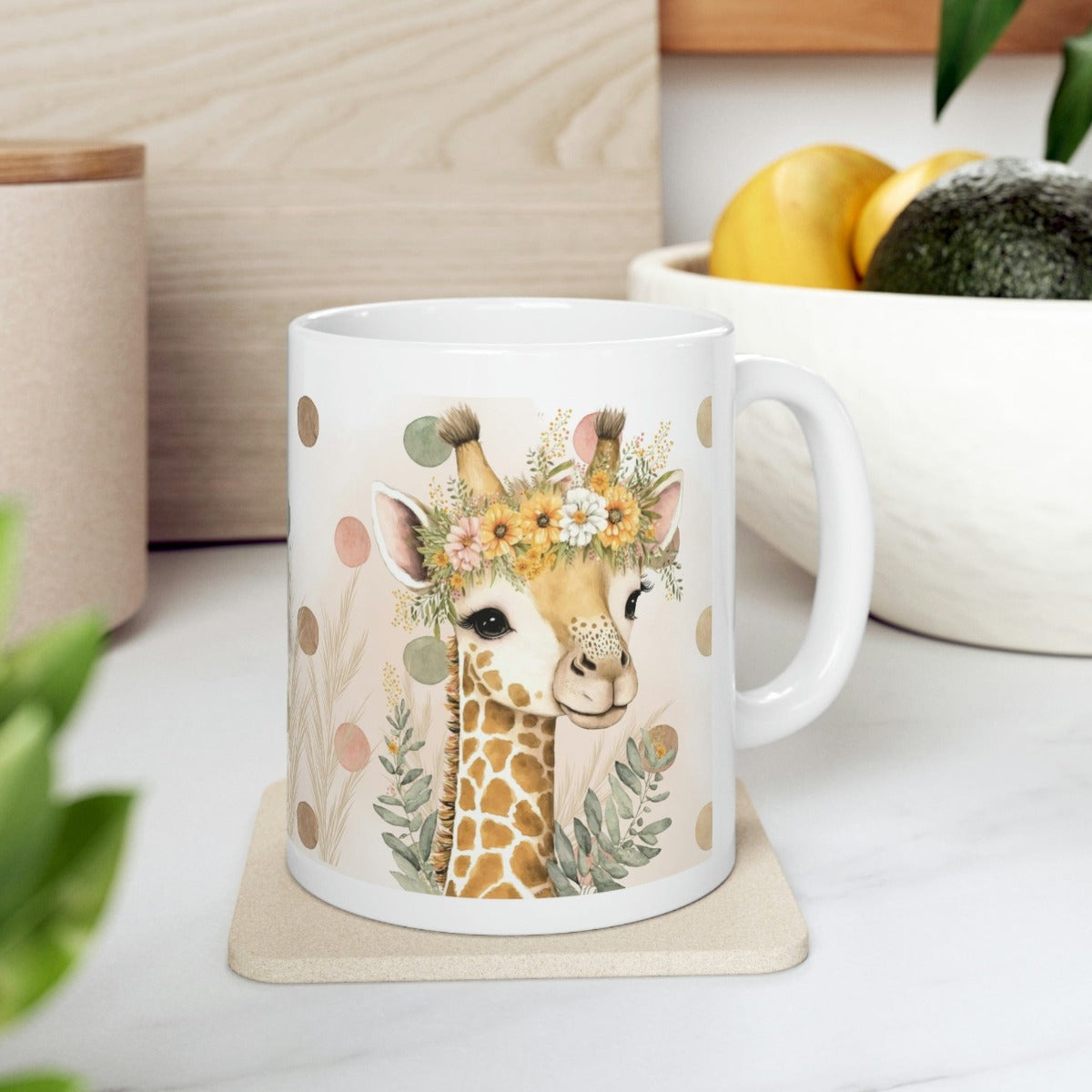 Printify Mug 11oz Coffee Mug, Giraffe Coffee Mug, Giraffe Gift, Cottegecore Mug, Birthday Gift, Boho Mug, White 11 oz Ceramic, Gift for Her, Free Shipping 19275052797016345036